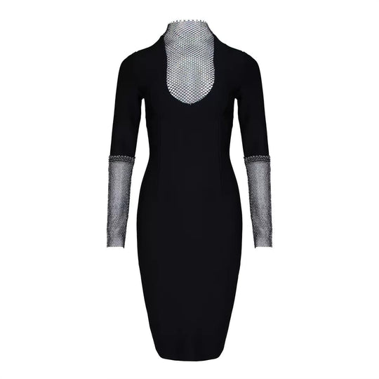 Multi-Stone Midi Bandage Dress - Long Sleeve