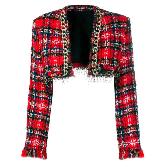 Red Crop Tweed Jacket