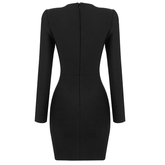 Multi-Stone Mini Bandage Dress - Long Sleeve