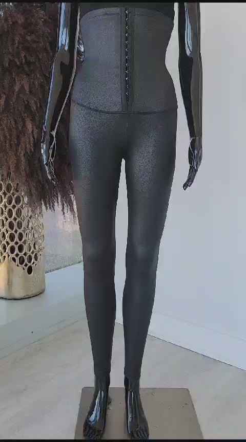 Faux Leather High Waist Corset Leggings